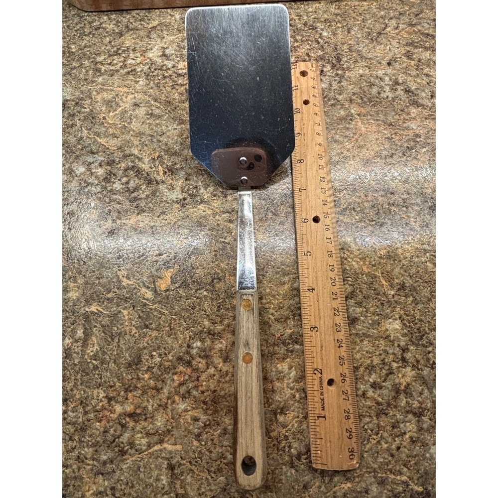 Vintage Stainless USA Offset Spatula Wood Handle Kitchen grill Burger flipper